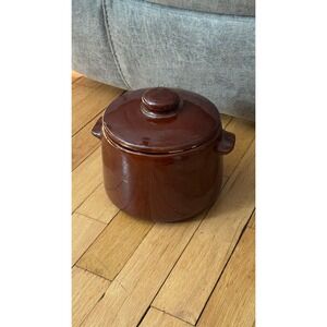 West Bend Brown Ceramic Bean Pot with Lid Vintage Kitchenware Retro Grandmacore